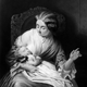 circa 1840: A mother gestures for others to be quiet as her baby sleeps. Photo via Getty Images.